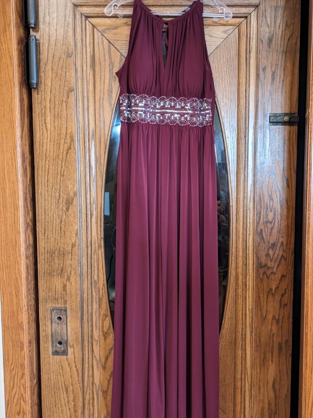 R&M Richards Burgandy Jeweled Waist Floor-Length Formal Gown- Size 10